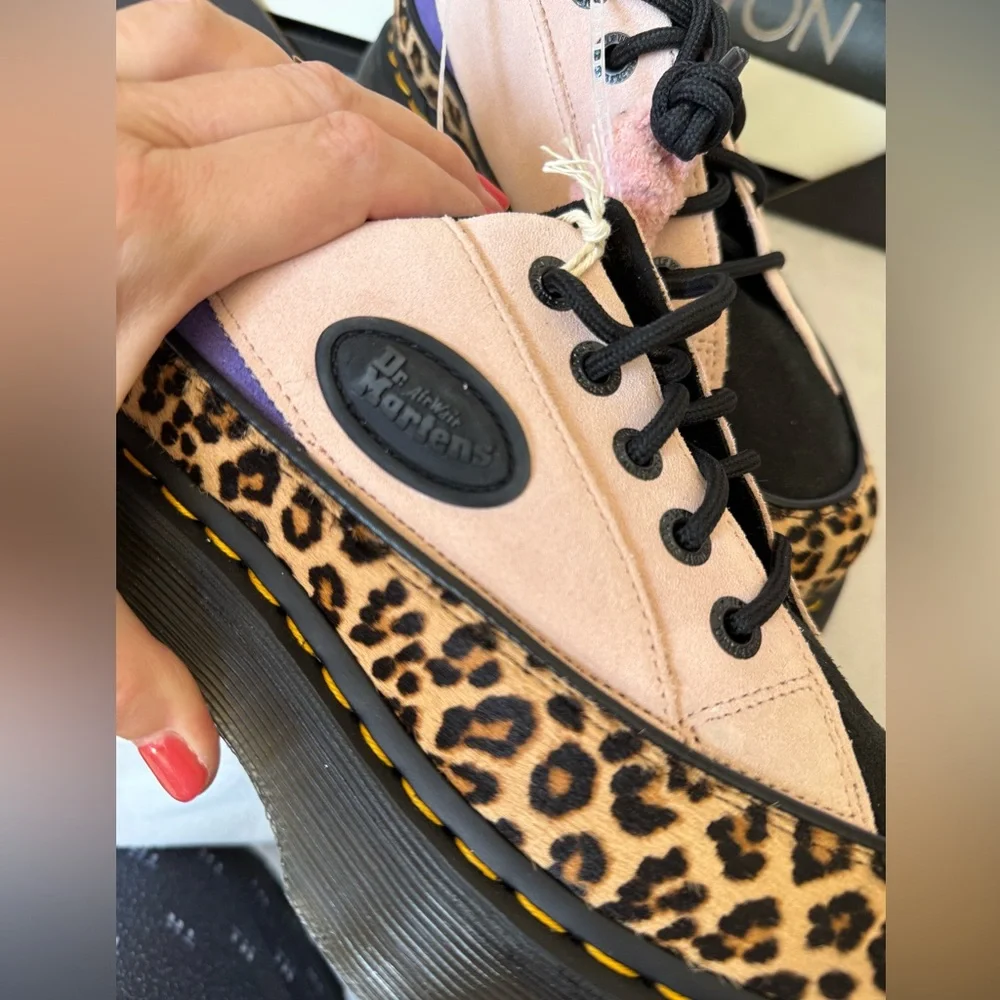 New Dr. Martens BUZZ 5-Eye Leopard & Suede Platform Shoes - Picture 6 of 16